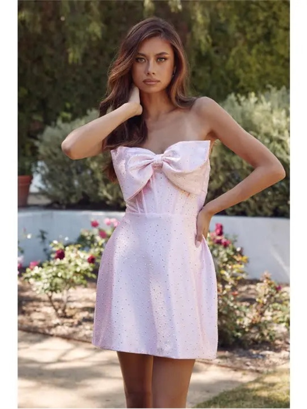 Juliet JT960AB Blush Satin Bow Cocktail Dress – Size 4 – New with Tags